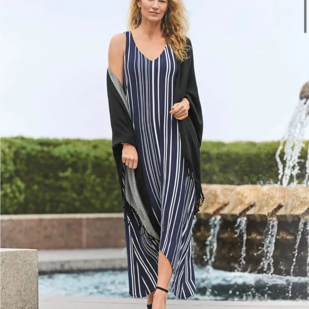 Tommy Bahama Anoche Sleeveless Stripe Shift HI-LOW Maxi Dress Sz M - Picture 12 of 14